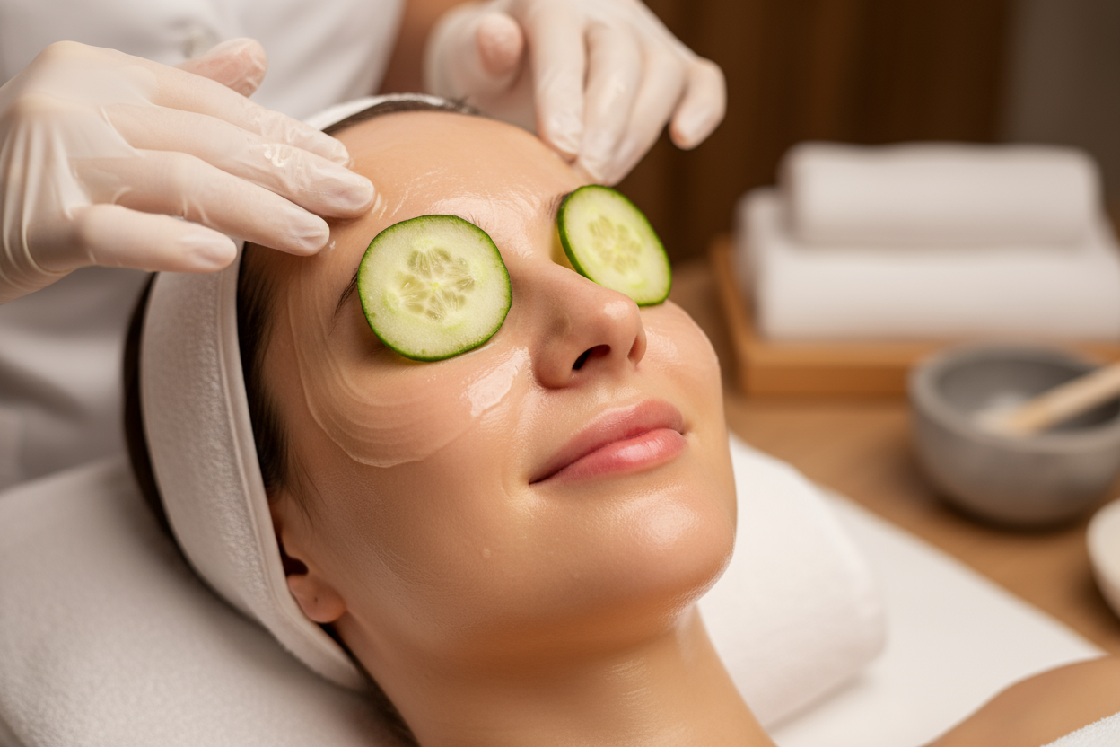 create an image of a person a getting a hydrating facial at the spa zoom in the picture