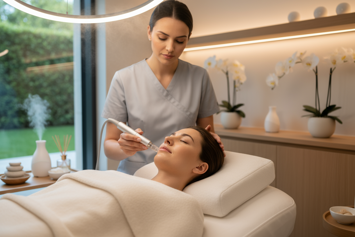 generate a image of a person receiving Microdermabrasion treatment