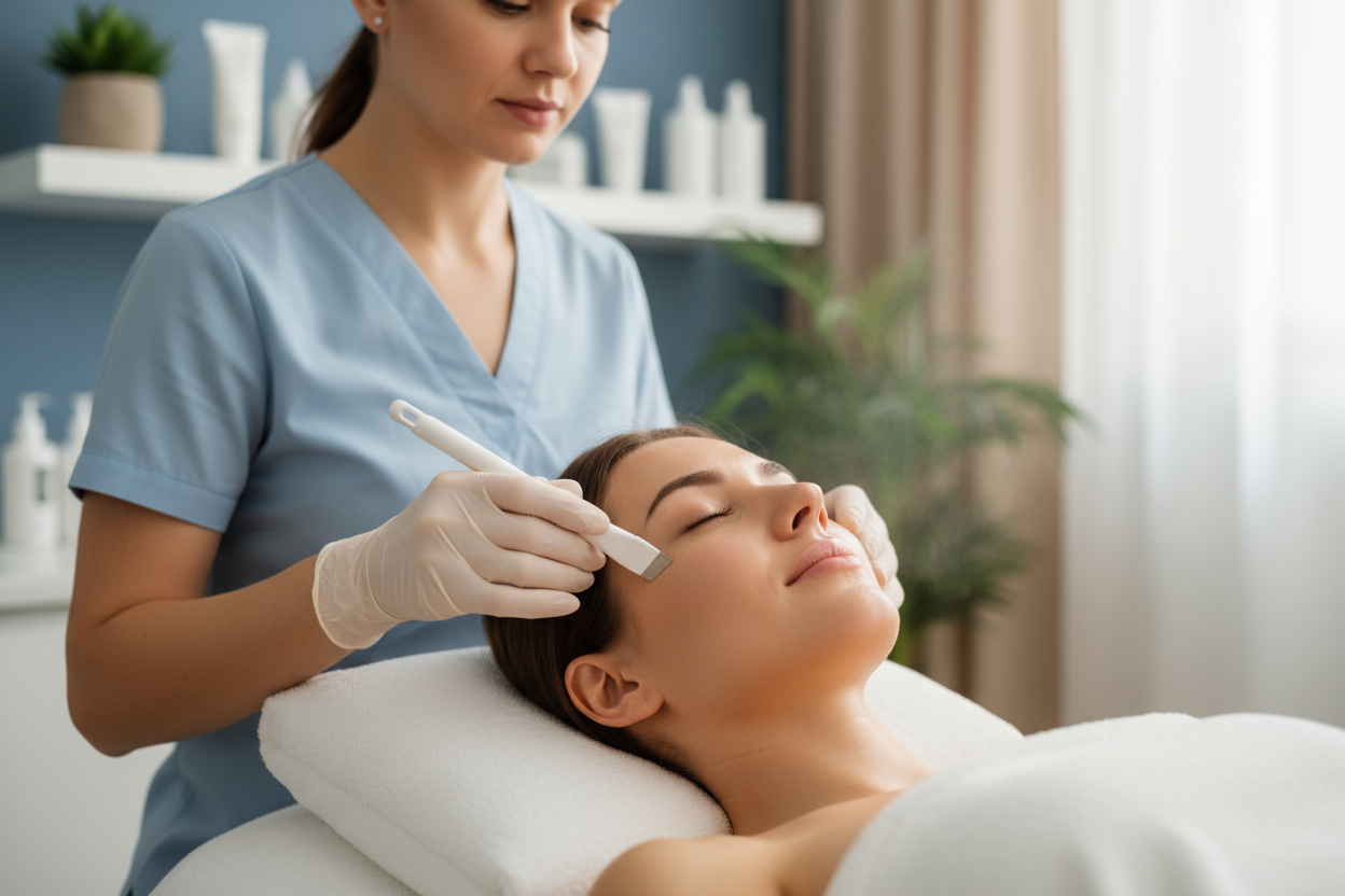 generate an image of a person receiving dermaplaning treatment 