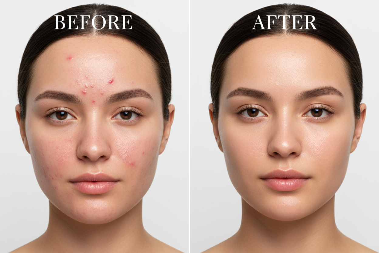 show me a before and after picture of acne-cleansing facial treatment